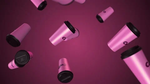 Three colored coffee cups background. 3d abstract render with bright light and s Stock Footage 157629399