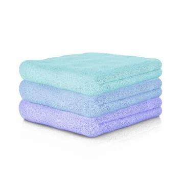 Three colored folded towels. 3d rendering. Illustrazione stock