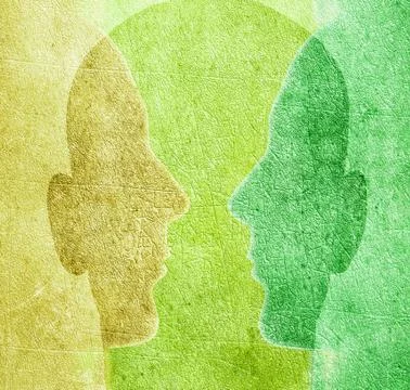 Three colored heads digital illustration Stock Illustration
