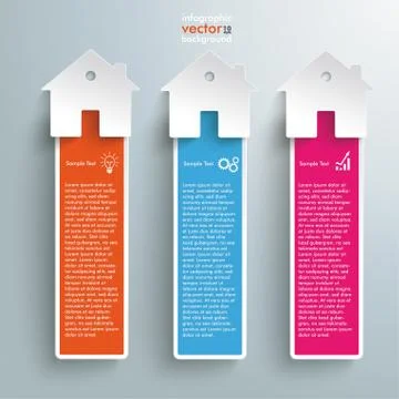 Three colored homes oblong banners Ilustración de archivo