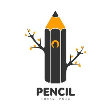 Three colored logo template with pencil shown as growing tree 스톡 일러스트