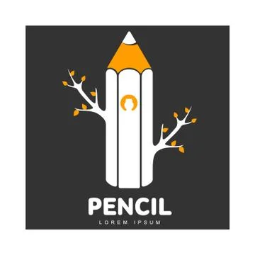 Three colored logo template with pencil shown as growing tree 스톡 일러스트