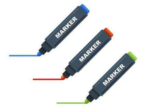 Three colored markers. underline with a colored marker. Stock Illustration