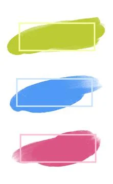 Three colored paint strokes with frame and place for text - Vector Stock Illustration