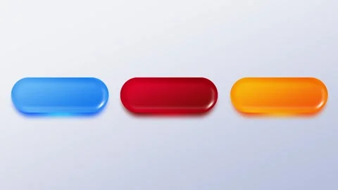 Three Colored Pill Buttons Blue Red Orange on Gray Stock Footage 335592037