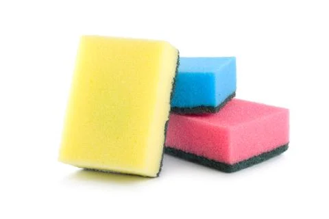 Three colored sponges isolated Stock Photos