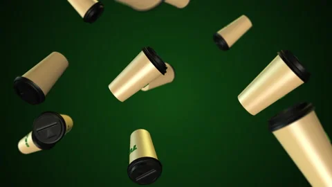 Three colored tea cups background. 3d abstract render with bright light and shad Video stock 157631378