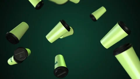 Three colored tea cups background. 3d abstract render with bright light and shad Stock Footage 157632736