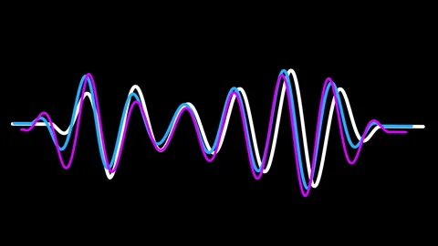 Three Colored Waves Oscillating on Black Background Seamless Loop Stock Footage 330623285