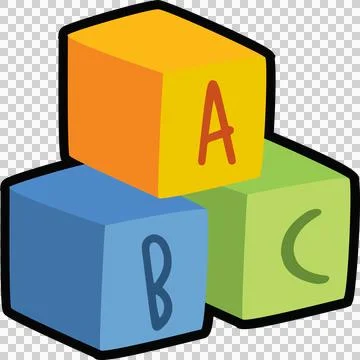 Three colorful ABC blocks are stacking in flat design with bold outlines, Stock Illustration