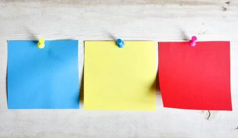 Three colorful blank note papers Stock Photos