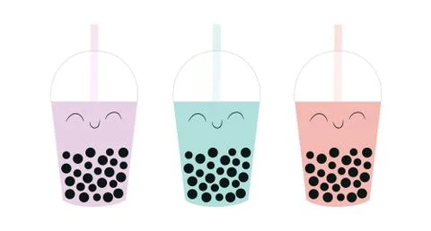 Three colorful bubble tea cups isolated on white background Stock Illustration