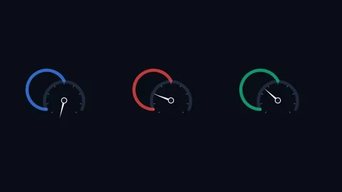 Three colorful circular progress gauges displayed against a dark background Stock-Footage 338310823