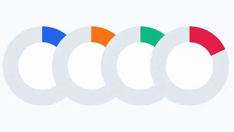 Three colorful connected ring progress icons with partial fills illustration Stock Illustration
