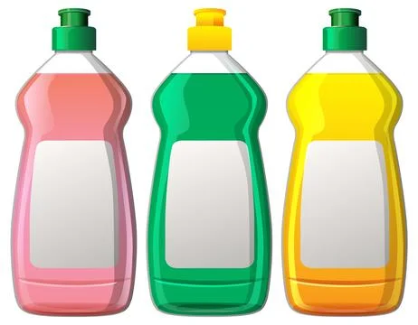 Three Colorful Dish Soap Bottles with Blank Labels Stock Illustration