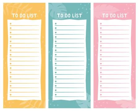 Three colorful to do list templates Stock Illustration