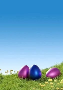 Three colorful Easter eggs on a grass background using as seasonal backdrop Stockillustratie