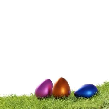 Three colorful Easter eggs on a grass background using as seasonal backdrop Stockillustratie