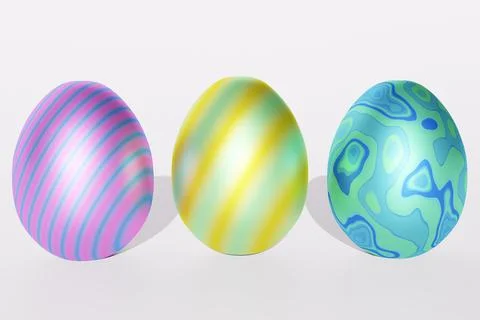 Three colorful easter eggs isolated on a white, 3d Stock Illustration