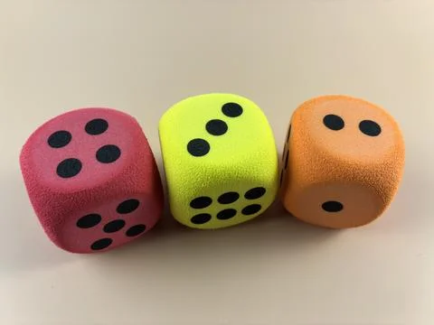 Three Colorful Educational Dice for Learning and Games Stock Photos