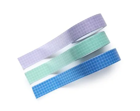 Three colorful grid pattern washi tapes purple mint green and blue for crafti Stock Photos