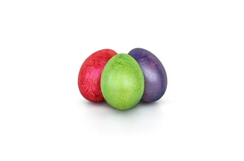 Three colorful handmade easter eggs isolated on a white Stock Photos