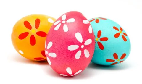 Three colorful handmade easter eggs Stock Photos