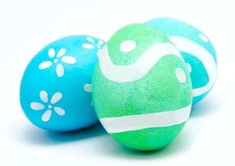 Three colorful handmade easter eggs isolated Foto stock