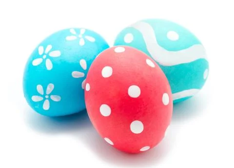 Three colorful handmade easter eggs Stock Photos