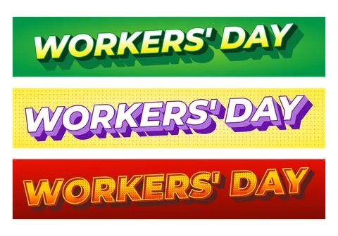 Three colorful horizontal banner each reading workers day in bold 3d letter.. 스톡 일러스트