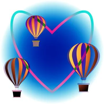 Three colorful hot air balloons floating in sky Stock Illustration