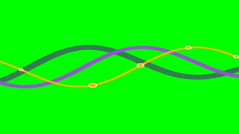 Three colorful intersecting waves featuring data points on a green background Stock Footage 340264958