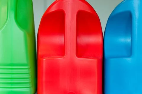 Three Colorful Laundry Bottles Foto stock
