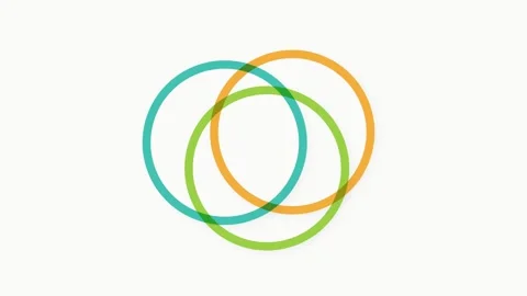 Three colorful overlapping circles creating a dynamic modern abstract design Video stock 335118220