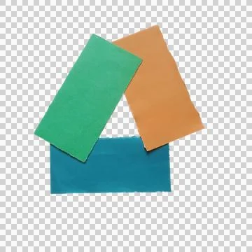 Three colorful paper rectangles arranged in a triangle shape 스톡 사진