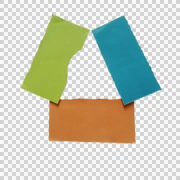 Three colorful paper rectangles arranged in a triangle shape Stock Photos