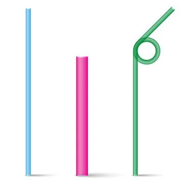 Three colorful plastic drinking straws isolated on white background, pink, .. Stock Illustration