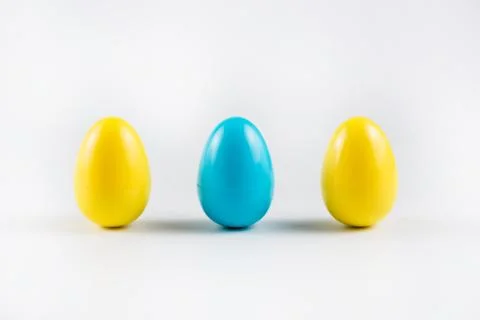 Three Colorful Plastic Easter Eggs on white background Foto stock