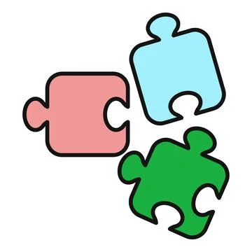 Three colorful puzzle pieces solving a complex problem Stock Illustration