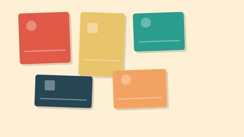Three colorful rectangular credit cards illustrated in a flat minimal style Stock-Footage 339618558