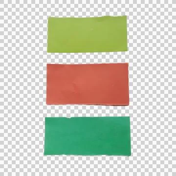 Three colorful rectangular paper notes in green red and dark green Stock-Fotos