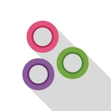 Three colorful rings casting long shadows on white background Stock Illustration