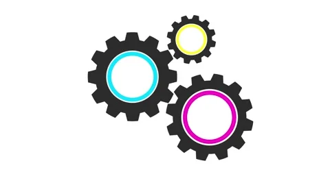 Three Colorful Rotating Gears Animation. Spinning Cogwheels. Stock Footage 172036864
