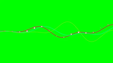 Three colorful sine wave patterns intersecting on a vibrant green screen Stock Footage 340267177
