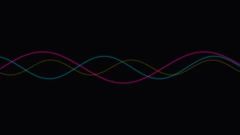 Three colorful sine waves oscillating across a pitch black background frame Видео 338310037