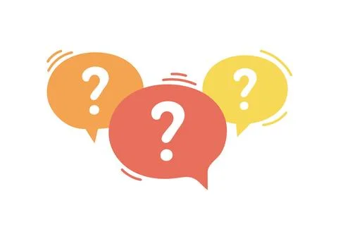 Three colorful speech bubble icons with question marks. Concept of asking イラスト素材