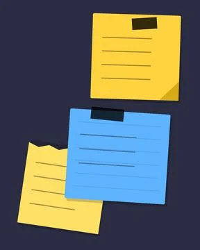 Three colorful sticky notes with blank lines on dark background Stock Illustration