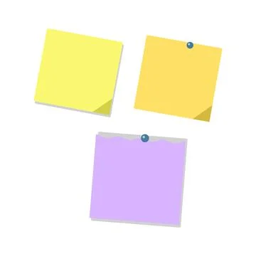 Three colorful sticky notes pinned and taped, isolated on white background 库存插图