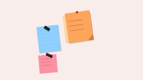 Three colorful sticky notes with pins floating Stock Illustration