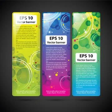 Three colorful techno banners with circles and shiny dots Stock Illustration